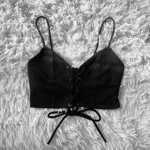 Lace up black goth velvet tank